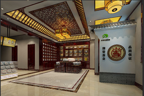 澧县古朴典雅的中式茶叶店大堂设计效果图
